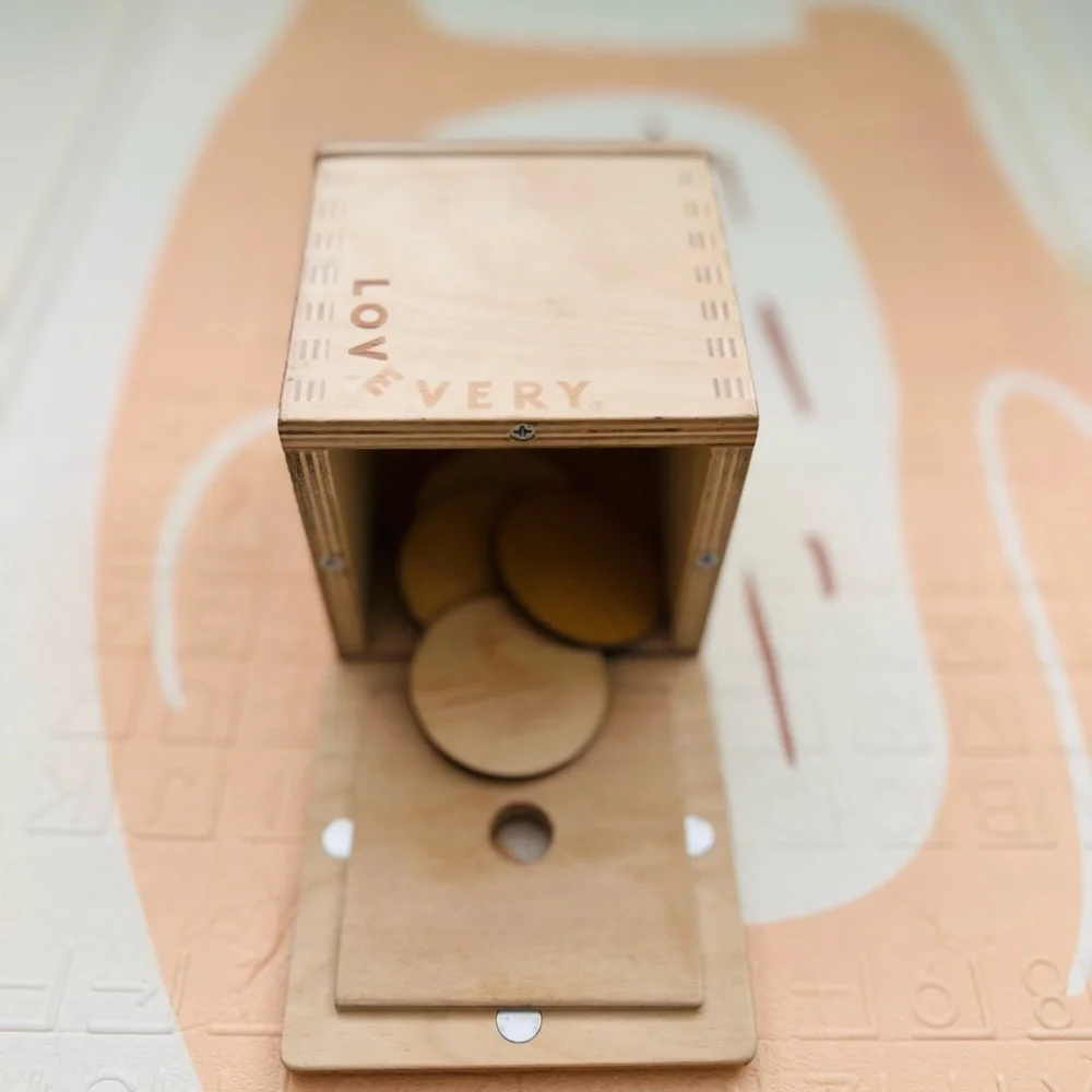 Lovevery Coin Bank with 5 wooden coins